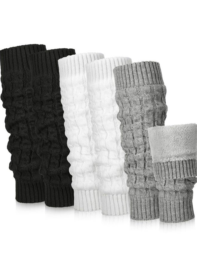 Chuarry 3 Pairs Winter Fleece Lined Leg Warmer for Women Skating Leg Warmer Long Boot Socks for Women Skating Every Day Wear (Black, Gray, White,8 Figure Knit Pattern) - Image 1