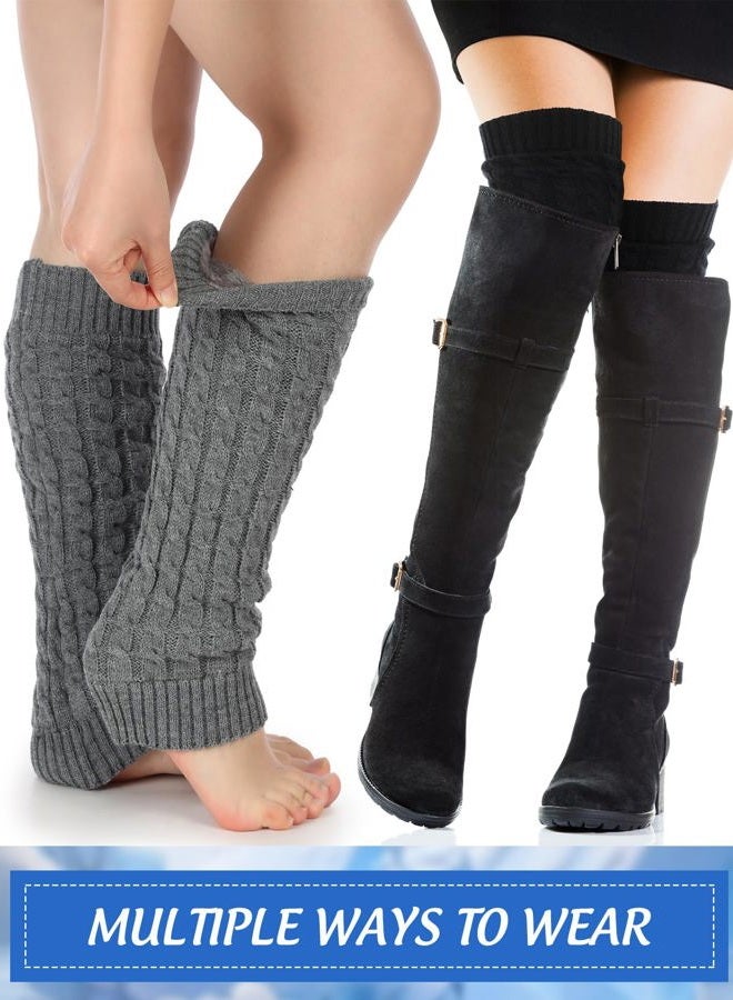 Chuarry 3 Pairs Winter Fleece Lined Leg Warmer for Women Skating Leg Warmer Long Boot Socks for Women Skating Every Day Wear (Black, Gray, White,8 Figure Knit Pattern) - Image 4