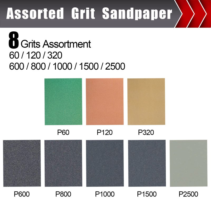 BOSHCRAFT 24 Pcs Sandpaper Wet & Dry Sandpaper Assortment 60/120/320/600/800/1000/1500/2500 Grit Sand Paper For Wood Metal Automotive Drywall Plastic 9 ? 11 Inch Sandpaper Sheets - Image 3