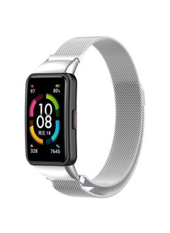 Generic Replacement Band for Huawei Band 6/Honor Band 6 Band Magnetic Stainless Steel Strap Loop Watch Band Sports Straps (Silver)  - Image 1