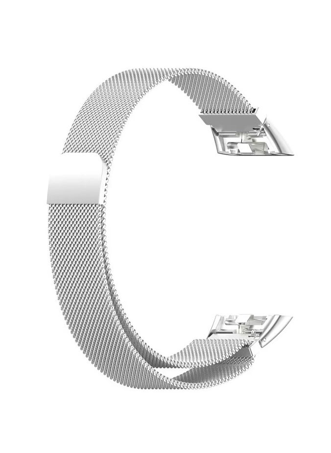 Generic Replacement Band for Huawei Band 6/Honor Band 6 Band Magnetic Stainless Steel Strap Loop Watch Band Sports Straps (Silver)  - Image 2