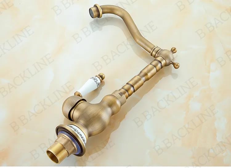 B BACKLINE صنبور خلط حوض نحاسي B BACKLINE صنبور حوض ساخن وبارد صنبور عمود للحوض لصنبور الحمام وغرفة المعيشة بتشطيب عتيق - Image 5