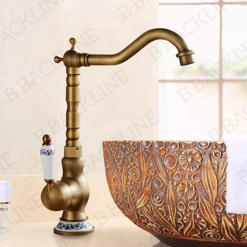 B BACKLINE صنبور خلط حوض نحاسي B BACKLINE صنبور حوض ساخن وبارد صنبور عمود للحوض لصنبور الحمام وغرفة المعيشة بتشطيب عتيق - Image 2
