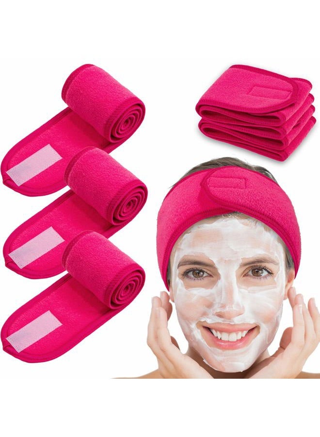 Whaline Spa Facial Headband Whaline 4 Packs Head Wrap Terry Cloth Headband Adjustable Stretch Towel for Bath, Makeup and Sport (Rose Red) - Image 1