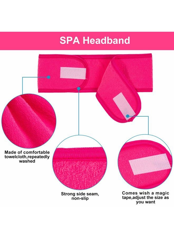 Whaline Spa Facial Headband Whaline 4 Packs Head Wrap Terry Cloth Headband Adjustable Stretch Towel for Bath, Makeup and Sport (Rose Red) - Image 3