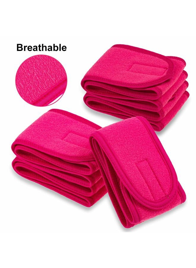 Whaline Spa Facial Headband Whaline 4 Packs Head Wrap Terry Cloth Headband Adjustable Stretch Towel for Bath, Makeup and Sport (Rose Red) - Image 4