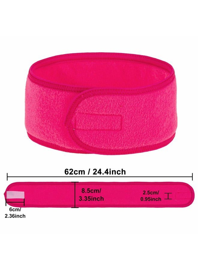 Whaline Spa Facial Headband Whaline 4 Packs Head Wrap Terry Cloth Headband Adjustable Stretch Towel for Bath, Makeup and Sport (Rose Red) - Image 2