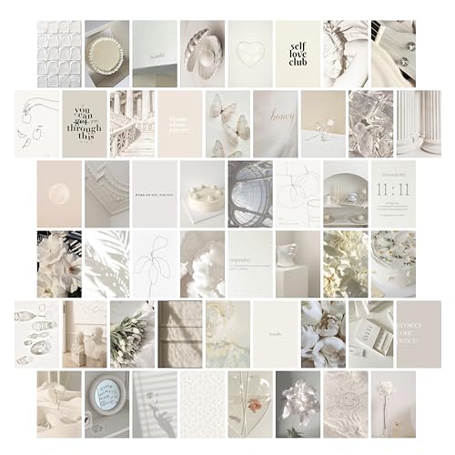 TwoDays Vanilla Girl Aesthetic Room Decor, Clean Girl Aesthetic Wall Collage Kit Pictures for Dorm, Neutral Posters, Cream Wall Art Prints for Bedroom.(Set of 50, 4" × 6") - Image 1