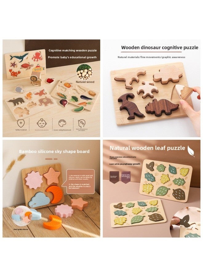 Food Grade Silicone Educational Toys Early Learning Shape Recognition Puzzle Children Wooden 3D Assembly Board Baby Fun Playset-Color:Vegetable Puzzle - Image 3