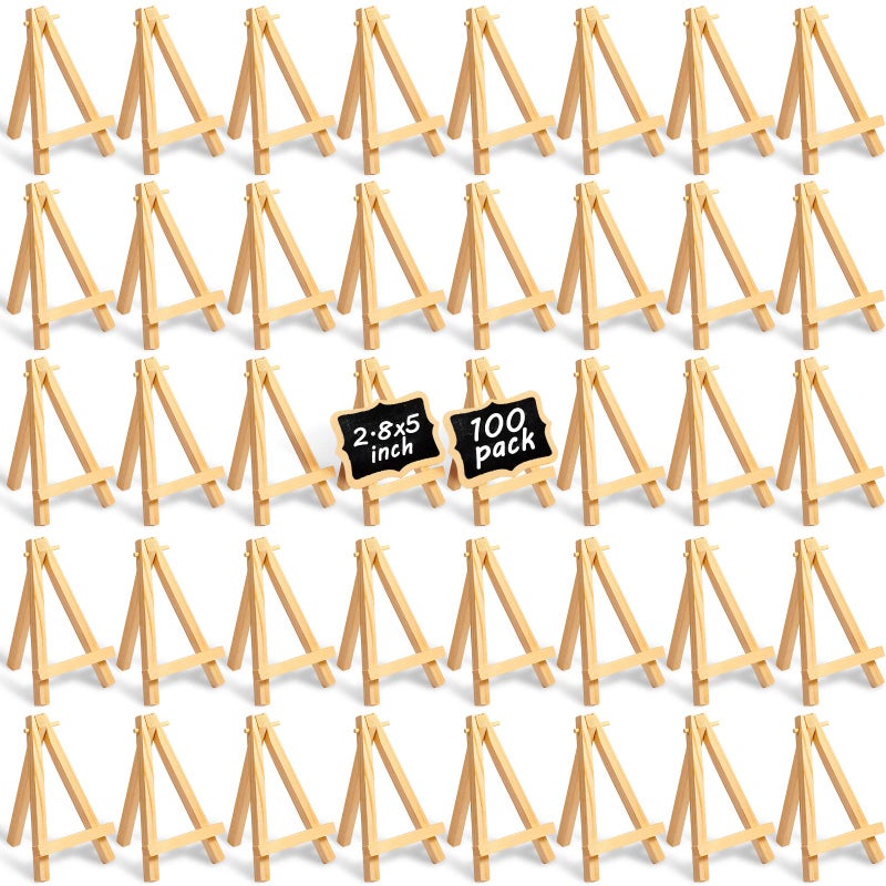 Mimorou 100 Pieces Mini Wood Easel Stands Small Wooden Canvas Easels Display Art Craft Tripod Painting Tabletop Holder for Artist Crafts Business Cards Photos Gift5 Inch
