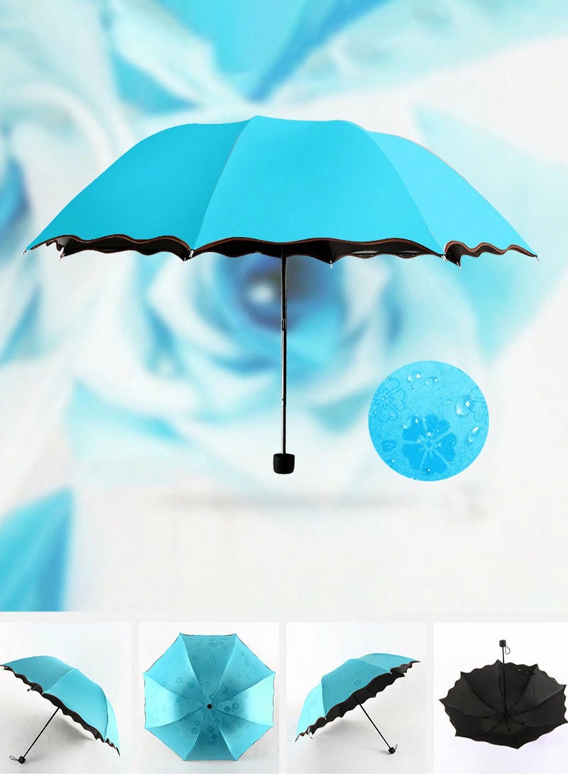 مظلة قابلة للطي من NT 1 قطعة Blue Magic، تزهر في المطر والماء، مقاومة للرياح، للنساء والفتيات والتخييم والمشي لمسافات طويلة والسفر والمظلة والحماية من الأشعة فوق البنفسجية - Image 1