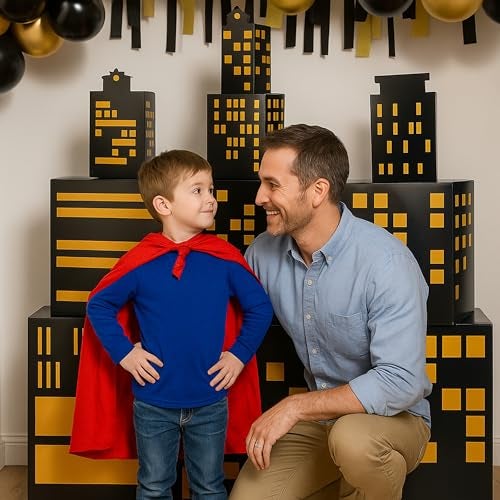Sabary 10 Pcs Large Hero Party Favor Boxes Skyscraper City Background Hero Theme Photography Backdrop City Skyline Buildings Centerpiece for Halloween Birthday Baby Shower Party Supplies - Image 5