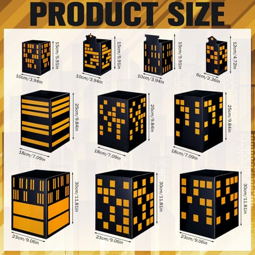 Sabary 10 Pcs Large Hero Party Favor Boxes Skyscraper City Background Hero Theme Photography Backdrop City Skyline Buildings Centerpiece for Halloween Birthday Baby Shower Party Supplies - Image 2