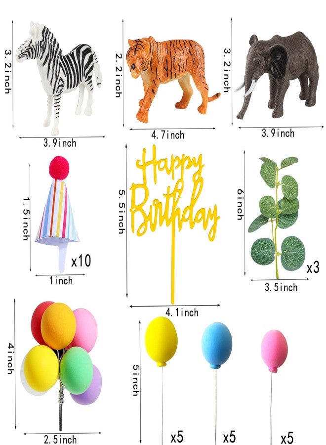 LEFUBABY Safari Animal Cake Toppers with Mini Birthday Party Hat Color Balls Cake Decorations for Jungle Wild Themed Baby Shower Birthday Party Supplies (Safari Animal) - Image 2