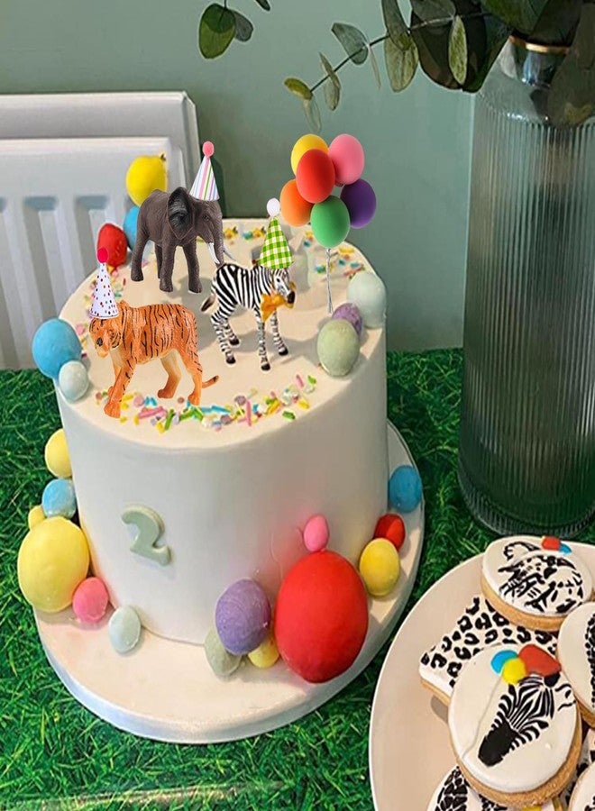 LEFUBABY Safari Animal Cake Toppers with Mini Birthday Party Hat Color Balls Cake Decorations for Jungle Wild Themed Baby Shower Birthday Party Supplies (Safari Animal) - Image 4