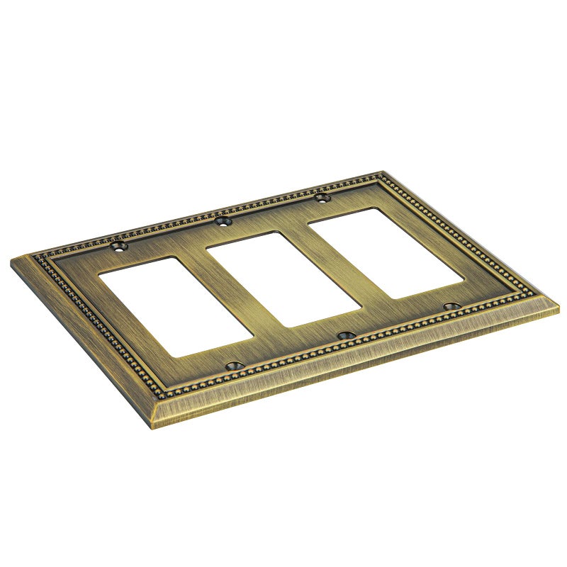 Henne Bery Sunken Pearls Heavy Duty Decorative Wall Plate Switch Plate Outlet Cover (Triple Decorator, Antique Brass) - Image 2