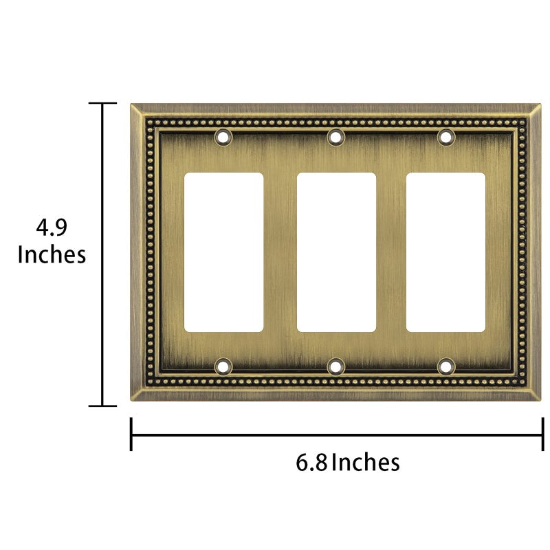 Henne Bery Sunken Pearls Heavy Duty Decorative Wall Plate Switch Plate Outlet Cover (Triple Decorator, Antique Brass) - Image 3