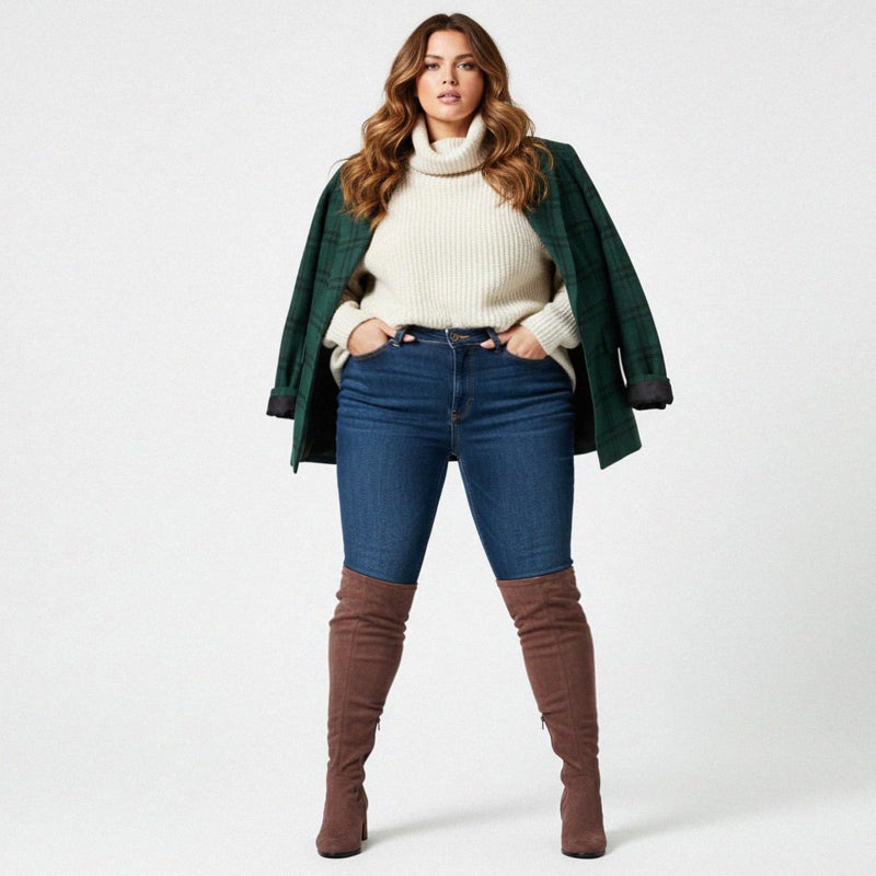 Vipost 2.5-inch Wide Calf Wide Width Thigh High Boots, Suede over the Knee Boots for Women, Plus Size Chunky â€‹â€‹Block Heel Round Toe Fall Boots with Side Zipper, Fall Winter Fashion 2025 - Image 5