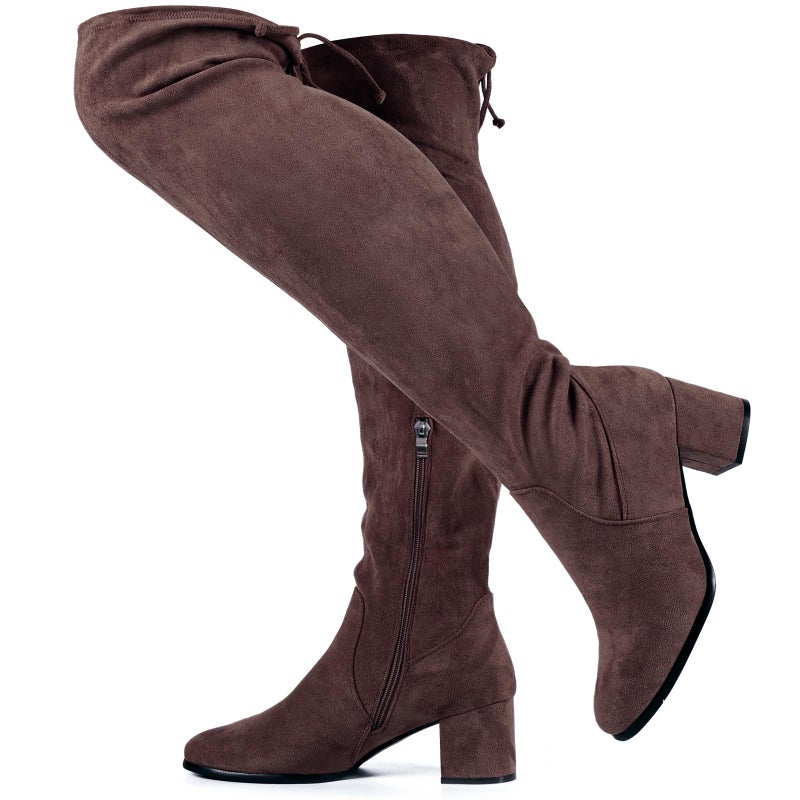 Vipost 2.5-inch Wide Calf Wide Width Thigh High Boots, Suede over the Knee Boots for Women, Plus Size Chunky â€‹â€‹Block Heel Round Toe Fall Boots with Side Zipper, Fall Winter Fashion 2025 - Image 1