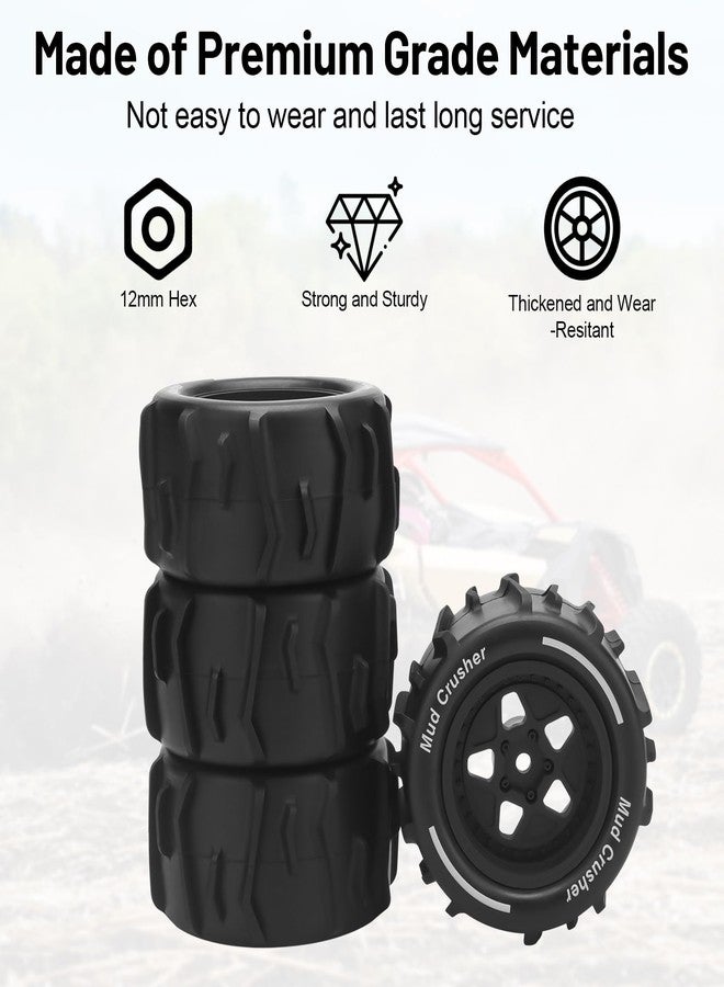 daitoku 1/18 RC Wheels and Tires, daitoku 12mm Hex Hub RC Car Beach Tires for ARRMA1/18 Granite GROM - Black - Image 3
