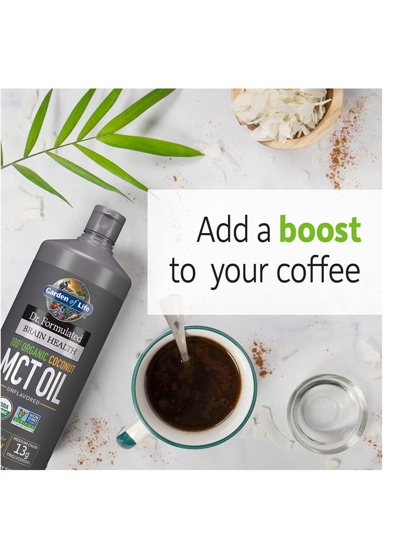 Garden of Life Dr. Formulated Brain Health 100% Organic Coconut MCT Oil 32 fl oz Unflavored, 13g MCTs, Keto & Paleo Diet Friendly Body & Brain Fuel, Certified Non-GMO Vegan & Gluten Free, Hexane-Free - Image 4