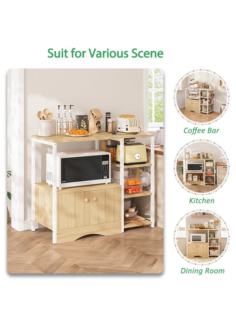 FAMAPY Microwave Stand with Storage Cabinet  and 5 Hooks Coffee Croner Table Kitchen Storage Rack 3Tier Kitchen Cabinet for Spices Pots and tableware Beige - Image 3