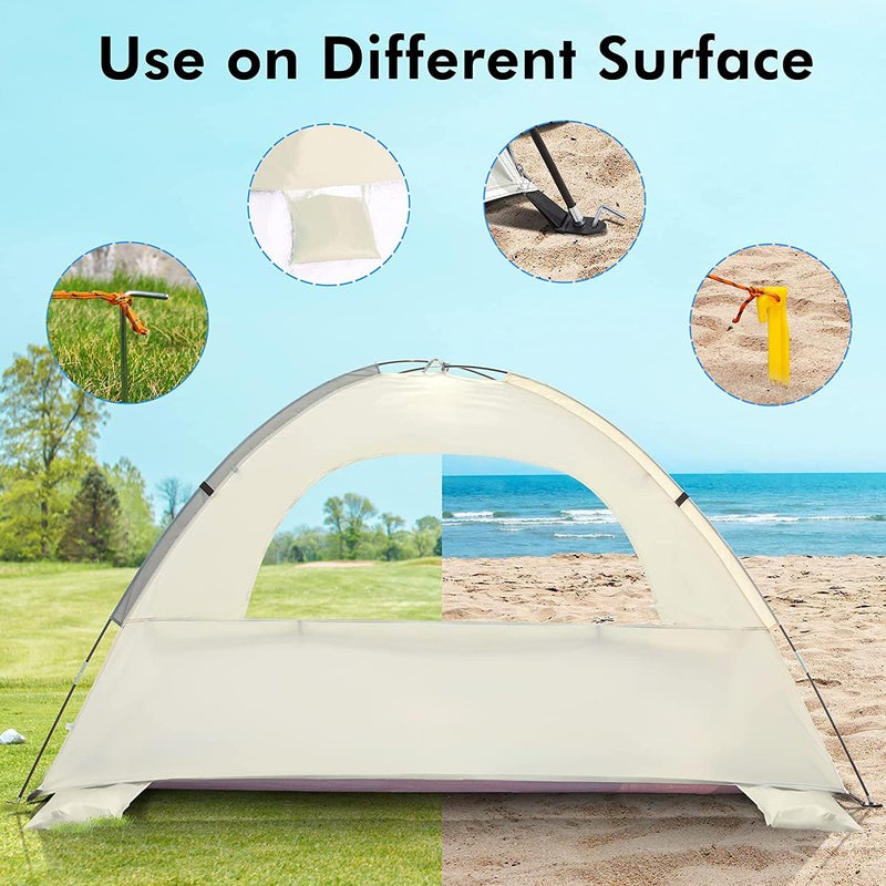 WhiteFang Beach Tent Anti-UV Portable Sun Shade Shelter for 3 Person, Extendable Floor with 3 Ventilating Mesh Windows Plus Carrying Bag, Stakes and Guy Lines (Baby's Breath) - Image 5