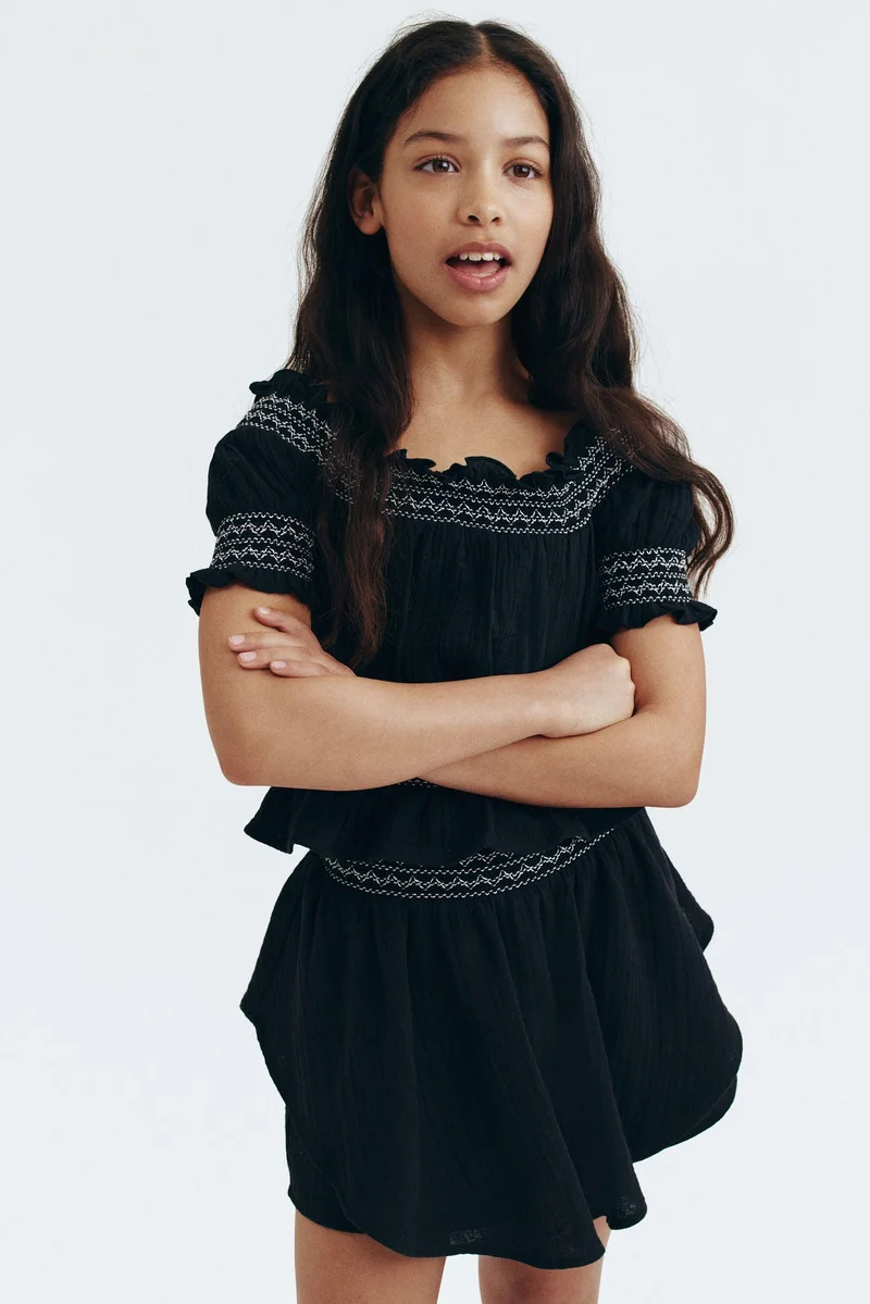 H&M Smock-detail muslin top