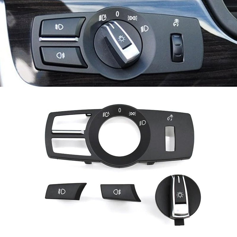 Goodithy Headlight Control Switch Set 4PCS Headlight Button Control Switch Cover Kit Headlight Control Knob Frame Foglight Button for BMW 5 5GT 6 7 Series X3 X4 F01 F02 F10 F11 F07 F06 F12 F25 - Image 2