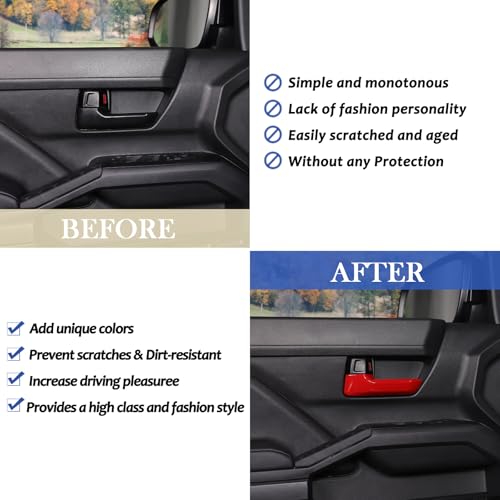 Daeiclru Inner Door Handle Cover Compatible with Toyota Tacoma 2024 Toyota TundraSequoia 20222025 4Runner 2025 Front Rear Door Handle Protector Trim Cover Interior Accessories Red - Image 3