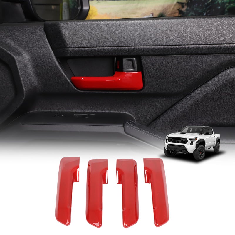 Daeiclru Inner Door Handle Cover Compatible with Toyota Tacoma 2024 Toyota TundraSequoia 20222025 4Runner 2025 Front Rear Door Handle Protector Trim Cover Interior Accessories Red - Image 2