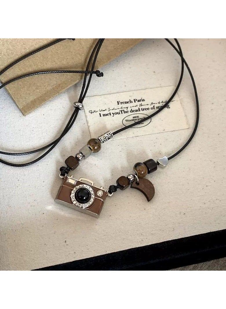 Goolsky Vintage Brown Camera Pendant Necklace – Adjustable Long Enamel Sweater Chain for Women, Retro Fall/Winter Jewelry  - Image 4