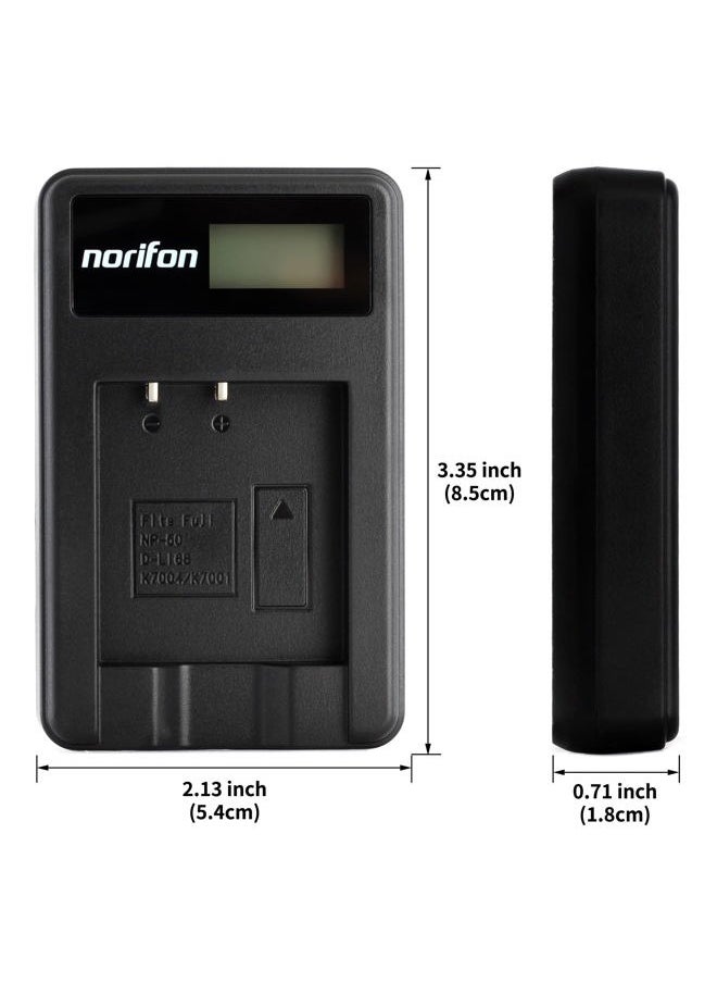 Norifon - D-LI68 LCD USB Charger for Pentax Optio A36, Optio S10, Optio S12, Optio VS20, Q, Q10, Q7 Camera and More - Image 1