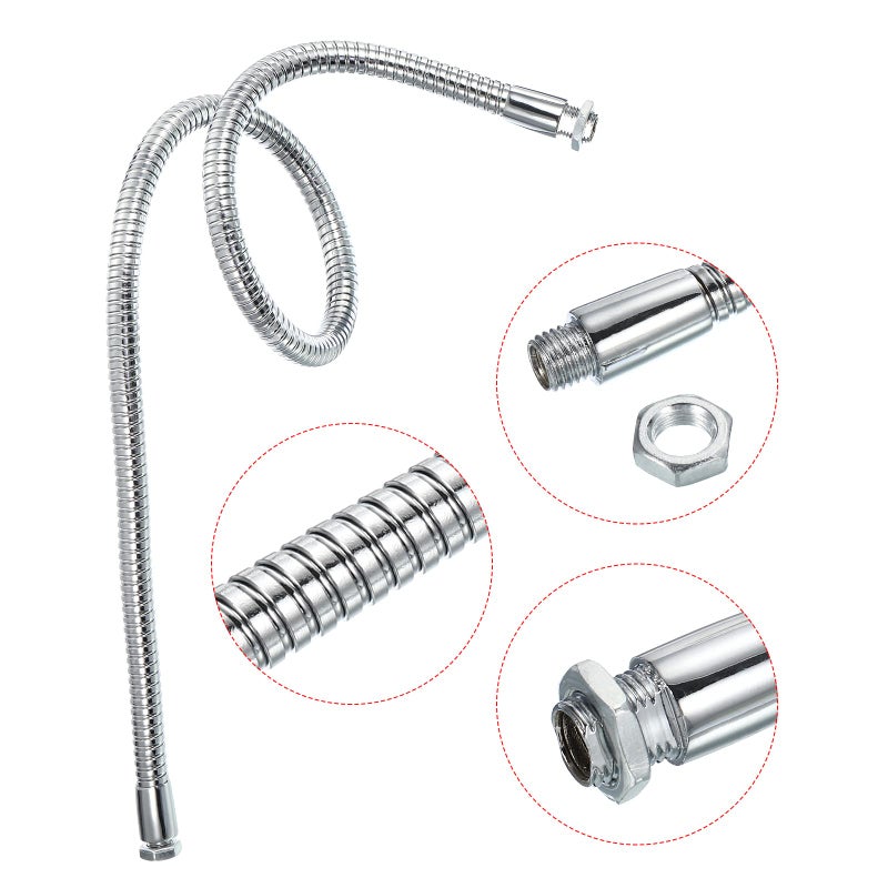 PATIKIL 23.6" Microphone Gooseneck, M10/M8 Fine Thread Metal Universal Hose Flexible Arm Gooseneck Tube Extension for Multifunction DIY, Silver Tone - Image 4