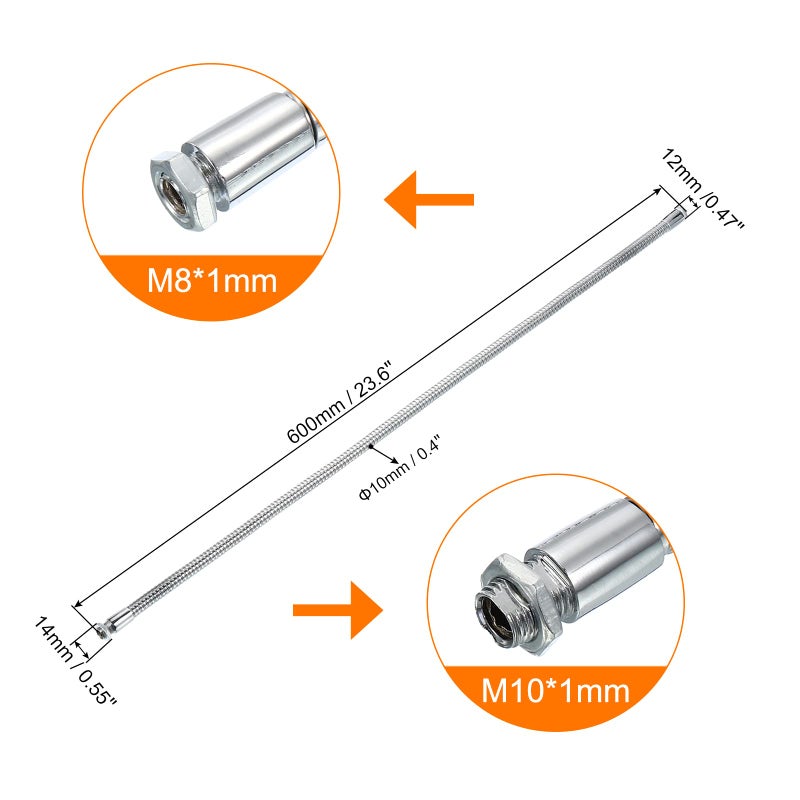 PATIKIL 23.6" Microphone Gooseneck, M10/M8 Fine Thread Metal Universal Hose Flexible Arm Gooseneck Tube Extension for Multifunction DIY, Silver Tone - Image 2