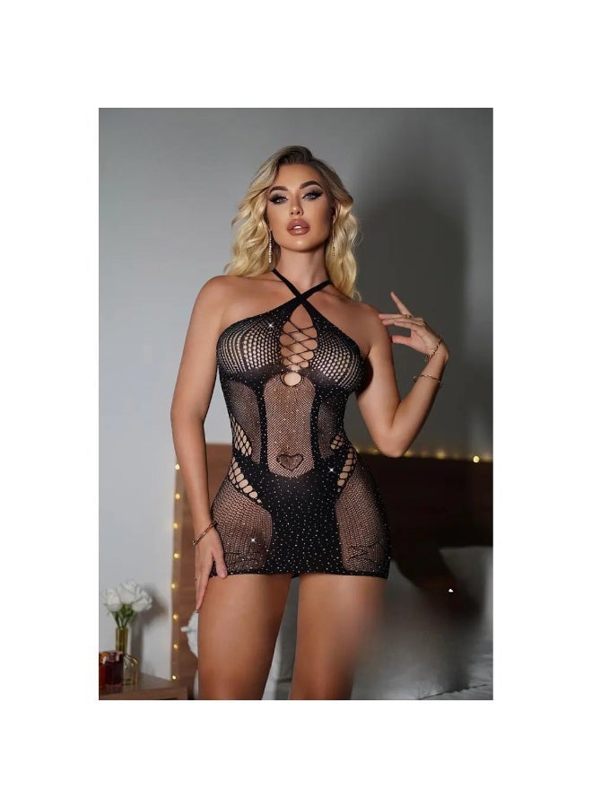 4basix Women’s Sexy Bodystocking – Fishnet Mesh Lingerie Piece Transparent Bodysuit for Women See Through Exotic Clubwear Stretchy Nightwear for Romantic Evenings Honeymoon & Valentine’s Day, One Size - Image 1