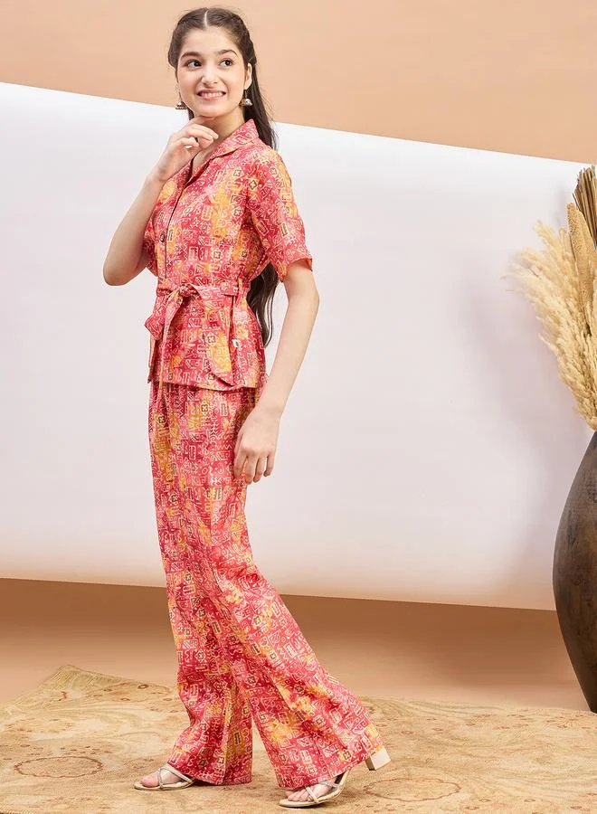 Stylo Bug Stylo Bug Abstract Print Tie-Belt Shirt and Pants Set