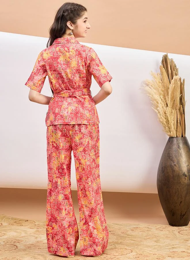 Stylo Bug Stylo Bug Abstract Print Tie-Belt Shirt and Pants Set