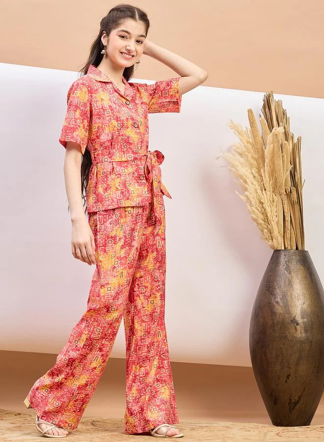 Stylo Bug Stylo Bug Abstract Print Tie-Belt Shirt and Pants Set