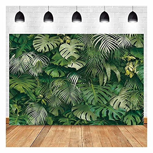 Qian Tropical Green Leaves Theme Photography Backdrops 7X5FT Vinyl Wedding Bride Shower Party Decor Newborn Baby Shower Banner Photo Background Studio Shooting Props - Image 1