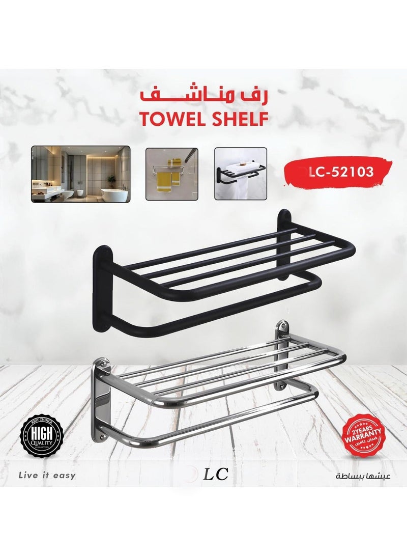 LC Double Layered Bath Towel Rack Wall Mounted Stainless Steel Towel Shelf - Image 2