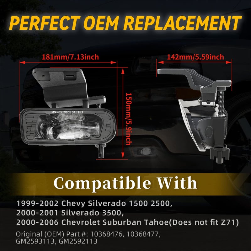 RAMJET4X4 Upgraded LED Fog Lights Fog Lamps DOT Approved Replacement Compatible with 1999-2002 Chevy Silverado 1500 2500 3500, 2000-2006 Chevy Suburban Tahoe - Image 3