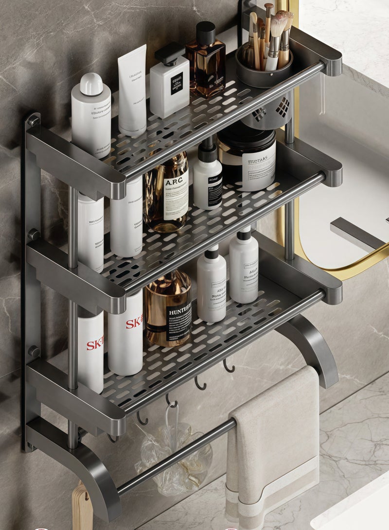 Shuer Shelves Set 3 Tier Wall Mounted Bathroom Rack Shelves Wall Decor Bathroom Shelves Shower Storage Wall Shelves with Towel Bar Storage Organizer Shelf for Bathroom Kitchen Bedroom Living Room - Image 3
