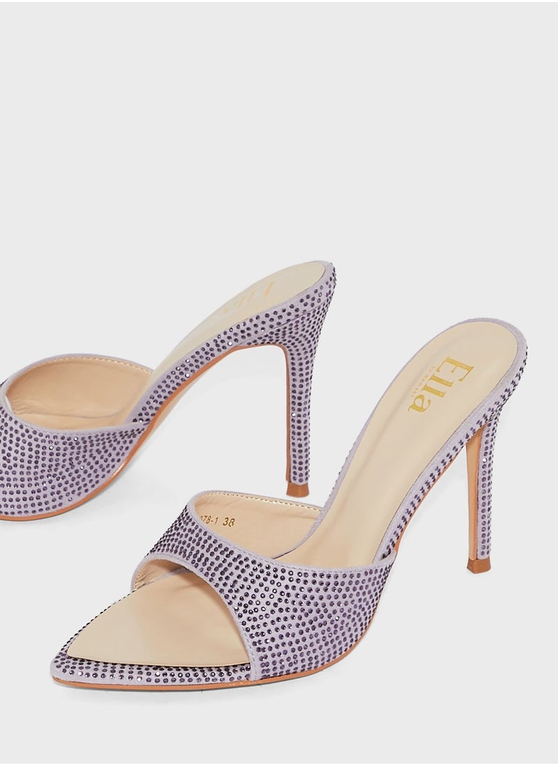 Ella Limited Edition - Diamante Pointed Toe Sandal Black - Image 1