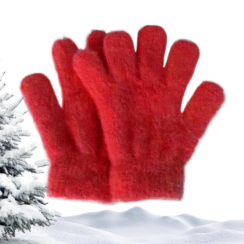 Red Kids Full Finger Winter Gloves Soft Insulated Snow Mittens For Cold Weather - Image 2