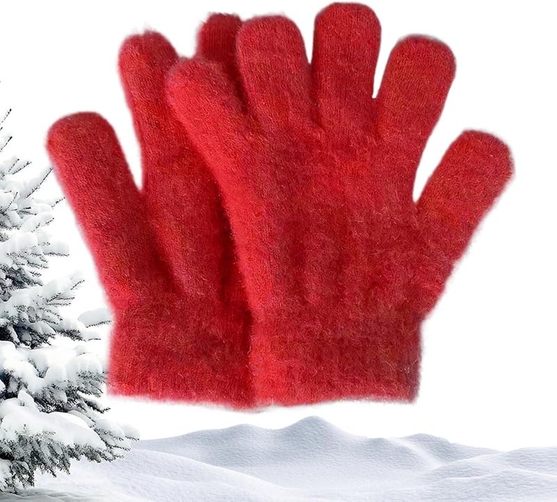 Red Kids Full Finger Winter Gloves Soft Insulated Snow Mittens For Cold Weather - Image 1