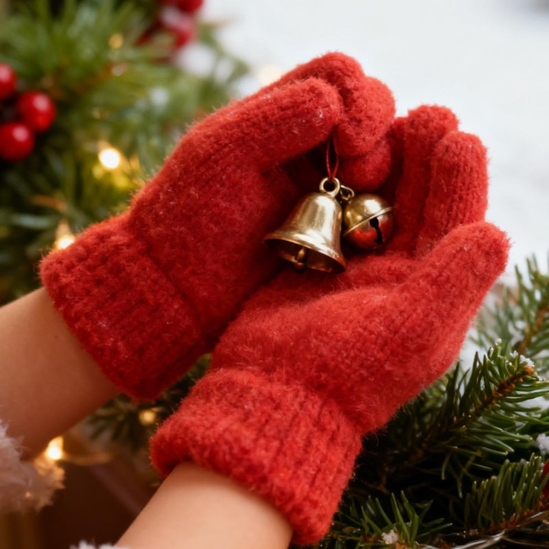 Red Kids Full Finger Winter Gloves Soft Insulated Snow Mittens For Cold Weather - Image 4