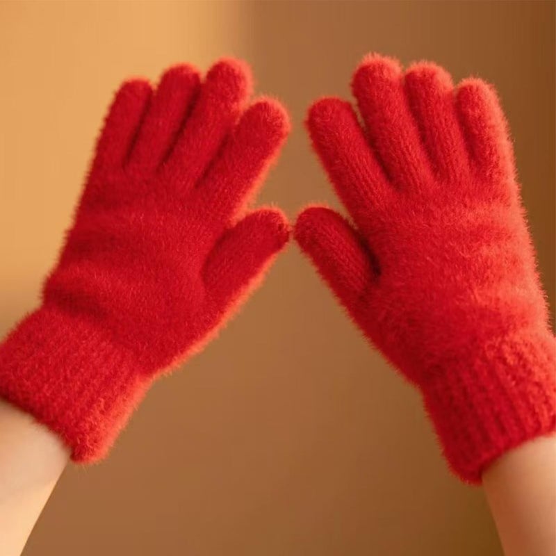 Red Kids Full Finger Winter Gloves Soft Insulated Snow Mittens For Cold Weather - Image 5