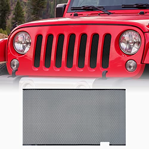 AggAuto شبكة إدخال شواية AggAuto متوافقة مع جيب رانجلر JK JKU 2007-2018، مصنوعة من سبائك الألمنيوم، إدخالات شواية أمامية بفتحات على شكل ماسة بنسبة 86%، لون أسود - Image 1