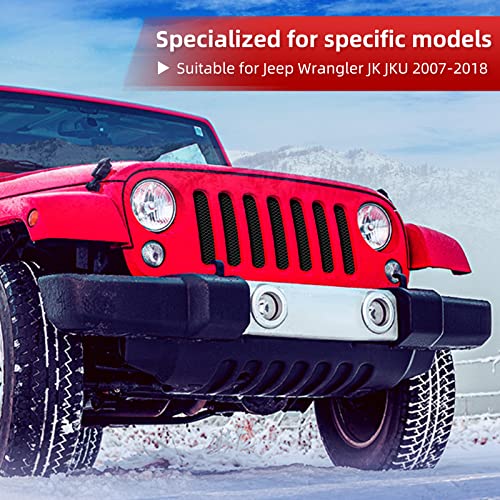 AggAuto شبكة إدخال شواية AggAuto متوافقة مع جيب رانجلر JK JKU 2007-2018، مصنوعة من سبائك الألمنيوم، إدخالات شواية أمامية بفتحات على شكل ماسة بنسبة 86%، لون أسود - Image 2